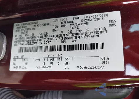 2021 Ford Escape Se Hybrid z USA, uszkodzony, nr VIN 1FMCU9BZ9MUA15592